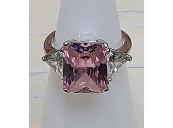 Beautiful Fashion Pink And White Stones Silvertone Ring