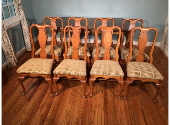 Beautiful Set Of Eight (8) Queen Anne Style Maple Dining Room Chairs - Nice To Find Matched Set Of Eight (8)