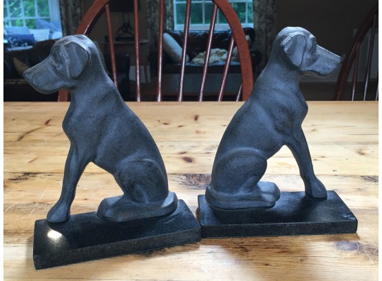 Great Pair Of Cast Iron & Marble Dog Bookends - Labrador Dogs - Great Gift For Dog Lover Or Bibliophile !