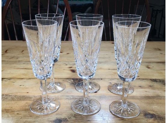 Lot 2 Of 2 - Set Of Six (6) WATERFORD LISMORE Pattern Champagne Flutes - ALL PERFECT Condition - WOW !