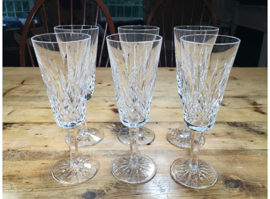 Lot 1 Of 2 - Set Of Six (6) WATERFORD LISMORE Pattern Champagne Flutes - ALL PERFECT Condition - WOW !