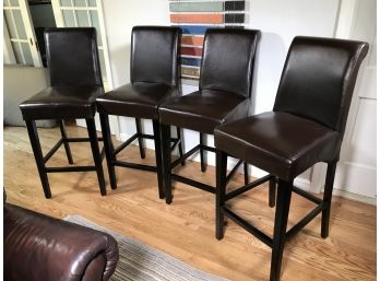 Fantastic Set Of Four (4) Kitchen Or Bar Stools / Chairs - Dark Brown With Black Legs - Overall Good Shape