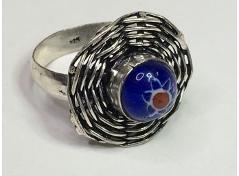 Fantastic Brand New - Sterling Silver / 925 Spider Web Ring With Murano Glass Center Stone - Brand New !