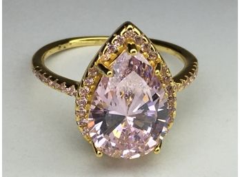 Fantastic 925 / Sterling Silver With 14K Gold Overlay With Teardrop Pink Tourmaline And Accent Stones - Nice !