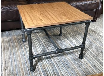 (2 OF 2) Great Industrial Pipe Style Cocktail Table - Iron Base With Wooden Plank Top - BIDDING ON ONE TABLE
