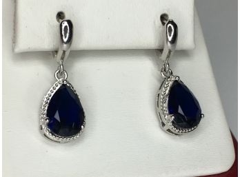 Fabulpus Large 925 / Sterling Silver Teardrop Earrings With Large Faceted Blue Sapphire Earrings - So Nice !