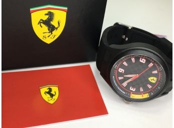 Brand New $395 Mens / Unisex FERRARI Watch - Black Silicone Strap - New In Box With Booklet - Great Watch !