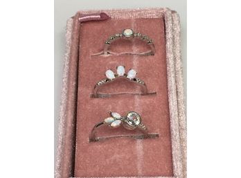 Set Of Three (3) Sterling Silver / 925 Stacking Rings With Opals - Brand New - Never Worn - Very Nice !