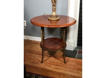 Very Nice Round Side Table With Twisted Wrought Iron Legs With Solid Maple Top And Shelf - Nice Table