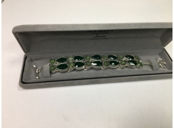 Very Pretty Sterling Silver / 925 Bracelet With Peridot / Pale Green Topaz & Diopside - Very Nice Piece