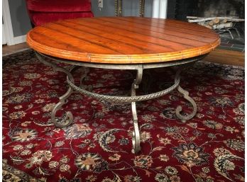 Amazing Round Cocktail / Coffee Table With Iron Base - GREAT Decorator Piece - Great Style - VERY Nice !