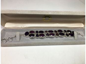 Fantastic - Brand New 925 / Sterling Silver Bracelet With Amethyst - Very Nice - Never Worn - Great Piece !
