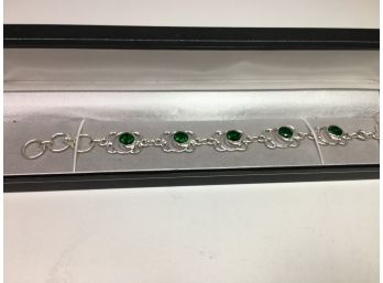 Fabulous 925 / Sterling Silver Bracelet With Round Faceted Chrome Diopside - Very Pretty Piece - NEW !