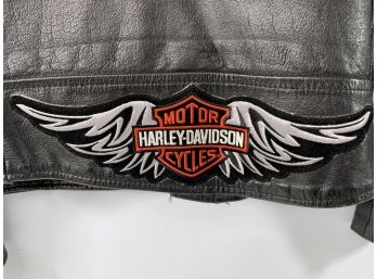 Wilson Brand Leather Biker Jacket With Harley Davidson Patch. Medium