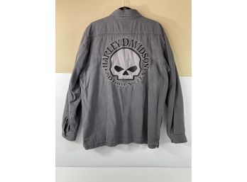 Harley Davidson Grey Denim Skull Logo Long Sleeve Shirt