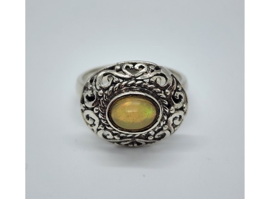 Ethiopian Welo Opal Ring In Platinum Over Sterling