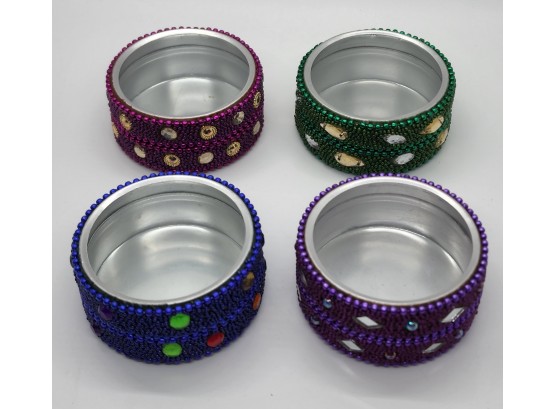 Set Of 4 Beaded Trinket Boxes With Glass Tops