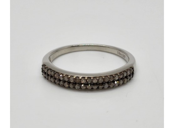 Natural Champagne Diamond Double Row Band Ring In Black Rhodium & Platinum Over Sterling