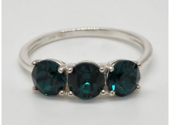 Emerald Color Crystal Ring In Sterling Silver