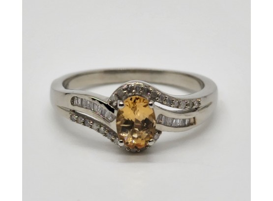 Natural Imperial Topaz & Diamond Ring In Platinum Over Sterling