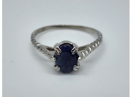 Sapphire, Rhodium Over Sterling Ring