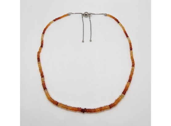 Stunning Faceted Fire Opal Beaded Necklace In Rhodium Over Sterling