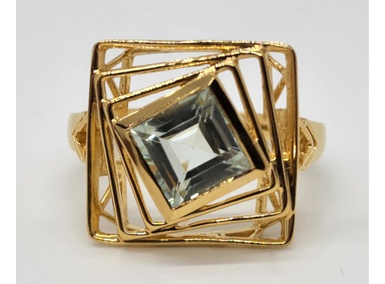 Special Prasiolite Ring In Yellow Gold Over Sterling