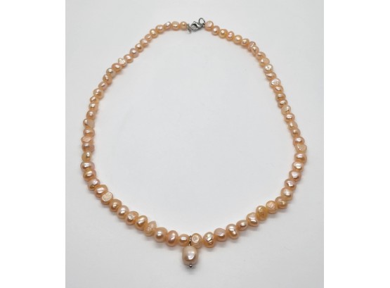 Peach Freshwater Cultured Pearl Necklace In Stainless