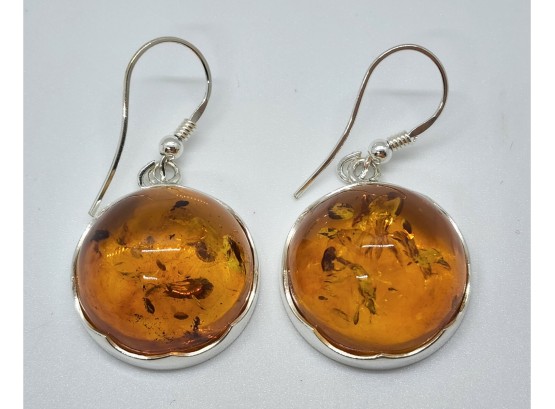 Baltic Amber Round Earrings In Sterling Silver