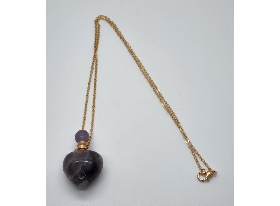 Amethyst Perfume Bottle Necklace In Gold Tone