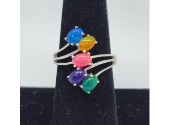 Pink, Purple, Blue, Orange & Green Welo Opal Ring In Platinum Over Sterling