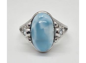 Blue Larimar, Rhodium Over Sterling Ring