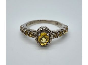 Yellow Sapphire Ring In Platinum Over Sterling