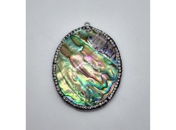 Beautiful Abalone Shell/mother Of Pearl Double Sided Pendant With White Crystals