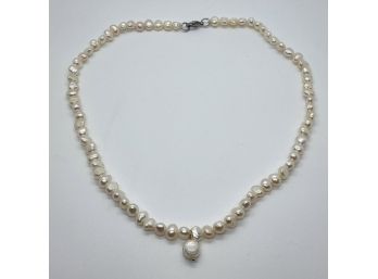 White Freshwater Cultured Pearl Necklace In Stainless