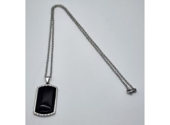 Black Agate Dog Tag Pendant Necklace In Stainless