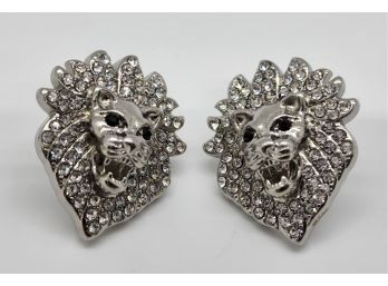 Black & White Austrian Crystal Lion Earrings In Stainless