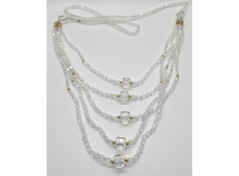 White Austrian Crystal Beaded Layered Necklace