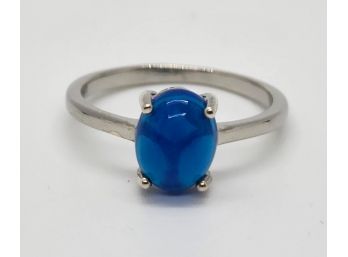 Blue Welo Opal Ring In Platinum Over Sterling