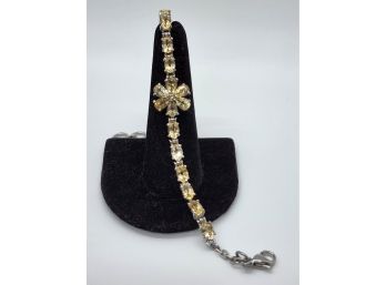 Citrine Tennis Bracelet With Flower In Stainless