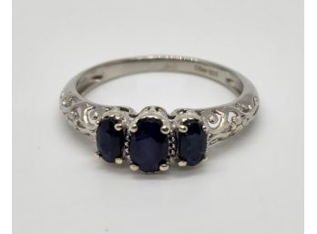 Blue Sapphire Ring In Platinum Over Sterling
