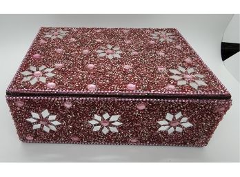 Handcrafted Set Of 2 Pink Beaded Nesting Boxes