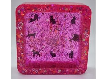 Pink Resin Ashtray With Cat Pictures Inside