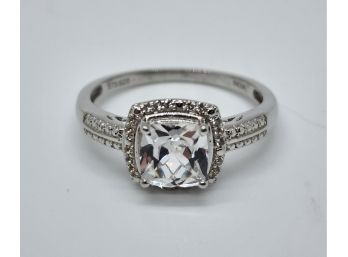 White Sapphire Ring In Platinum Over Sterling
