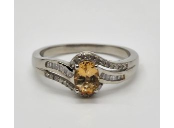 Natural Imperial Topaz & Diamond Ring In Platinum Over Sterling