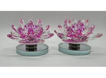 Set Of 2 Purple Crystal Flowers With Rotating Base