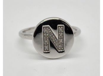 Diamond Letter N Ring In Sterling Silver