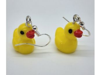 Cute Yellow Duck Earrings With Sterling Ear Wires