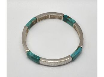 Turquoise & Hammered Sterling Silver Stretch Bracelet