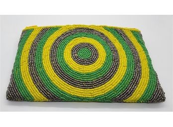 Handcrafted Yellow, Green & Silver Seed Beaded Sling Bag With Strap